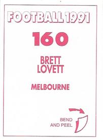 1991 Select AFL Stickers #160 Brett Lovett Back